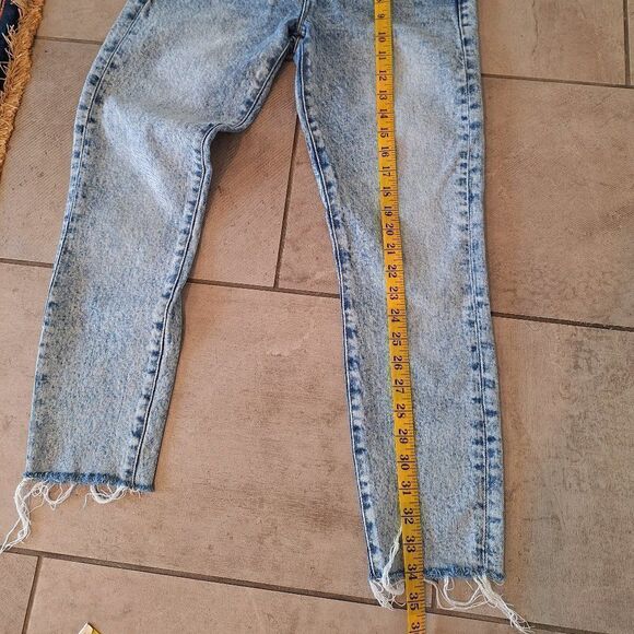 FRAME LE HIGH SKINNY JEANS CROPPED‎ FRAYED-HEM DISTRESSING LOMBARD WASH BLUE 26 - Picture 7 of 8